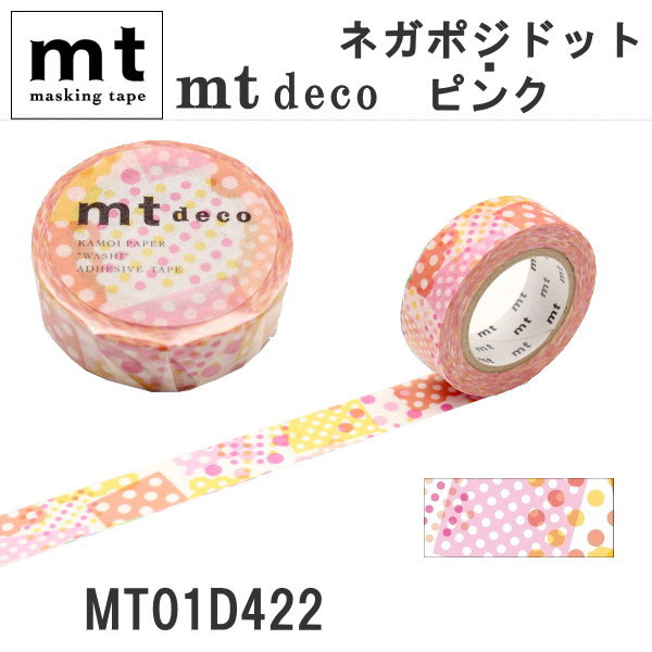 マスキングテープ mt deco 1P [ネガポジドット・ピンク] 15mm×10m 　カモ井加工紙 129-MT01D422