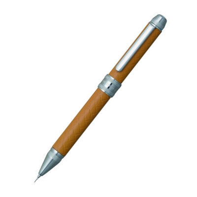 ダブルアクション　バスケットパターン型押し本革巻き3 機能複合筆記具　( シャープペン＋ ボールペン黒・赤)　 ベージュ　プラチナ　MWBL-5000T#31