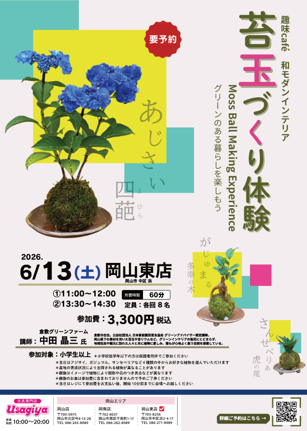 趣味café和モダンインテリア 苔玉づくり体験 - usagiya